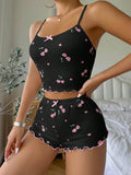Ensemble Pyjama Femme Été – Haut Court &amp; Short Côtelé avec Nœud Décoratif et Imprimé Cerises 🍒
