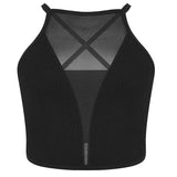 Haut Corset Femme en Maille Ajourée – Top Sexy Col Licou Y2K