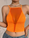 Haut Corset Femme en Maille Ajourée – Top Sexy Col Licou Y2K