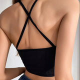Haut Corset Femme en Maille Ajourée – Top Sexy Col Licou Y2K