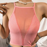 Haut Corset Femme en Maille Ajourée – Top Sexy Col Licou Y2K