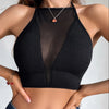 Haut Corset Femme en Maille Ajourée – Top Sexy Col Licou Y2K