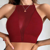 Haut Corset Femme en Maille Ajourée – Top Sexy Col Licou Y2K